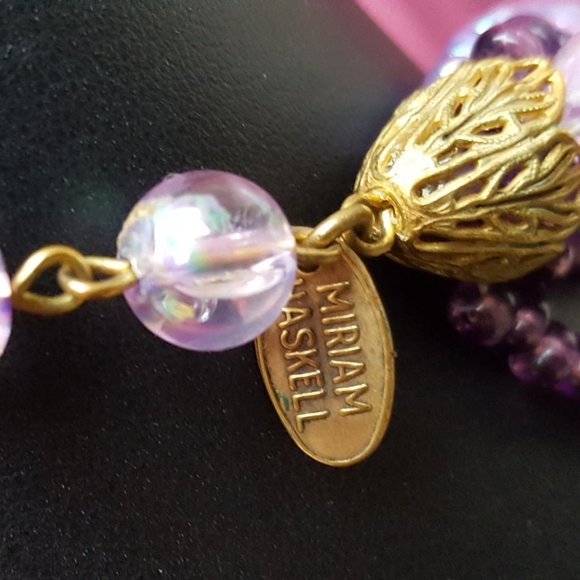 Miriam Haskell Multi Strand Size Purple Beads Signed Necklace - Picture 10 of 14
